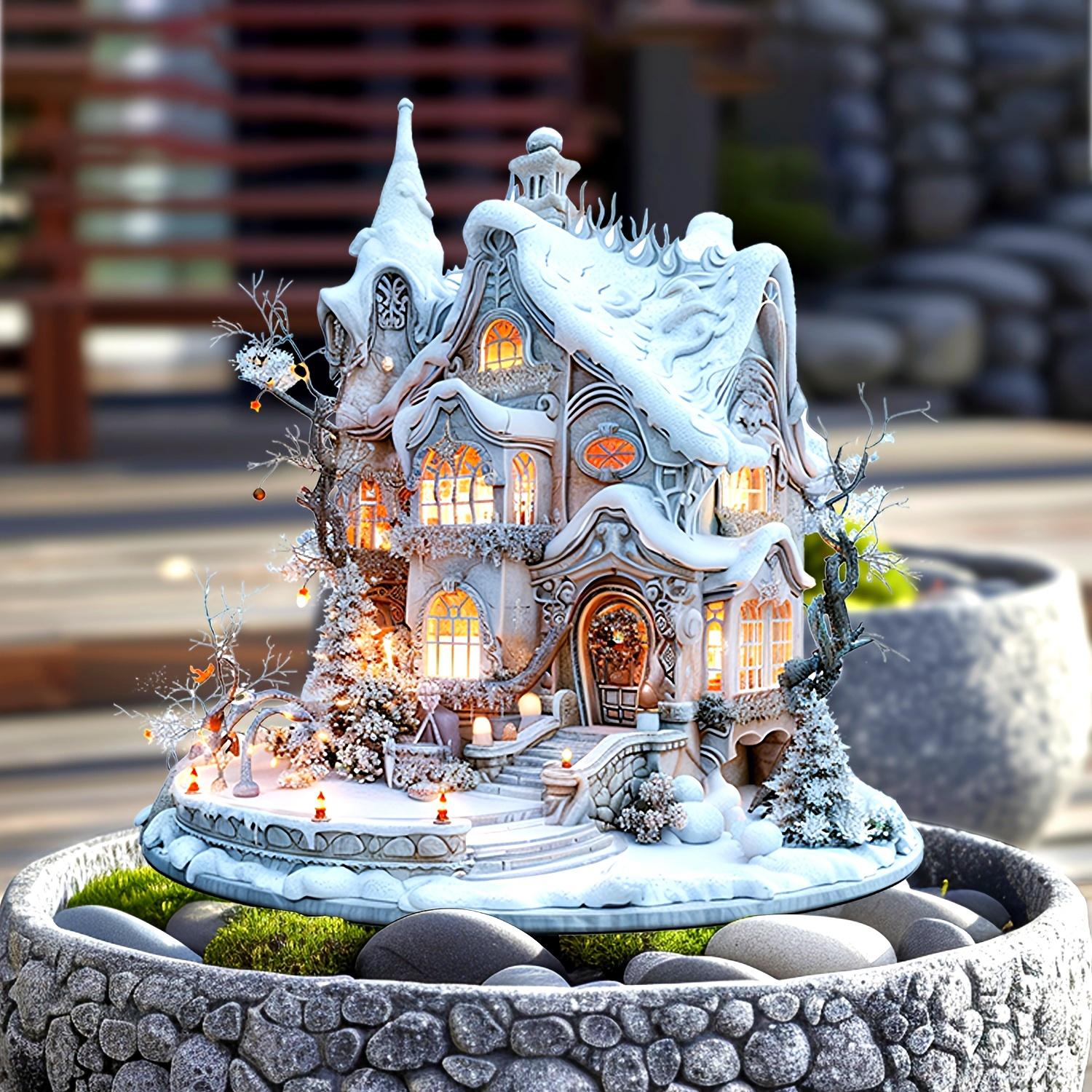 

Snowy Cottage Acrylic Patio Decor - & Chemical Resistant, Easy-clean , Christmas, Halloween, New Year & Winter Seasonal Displays