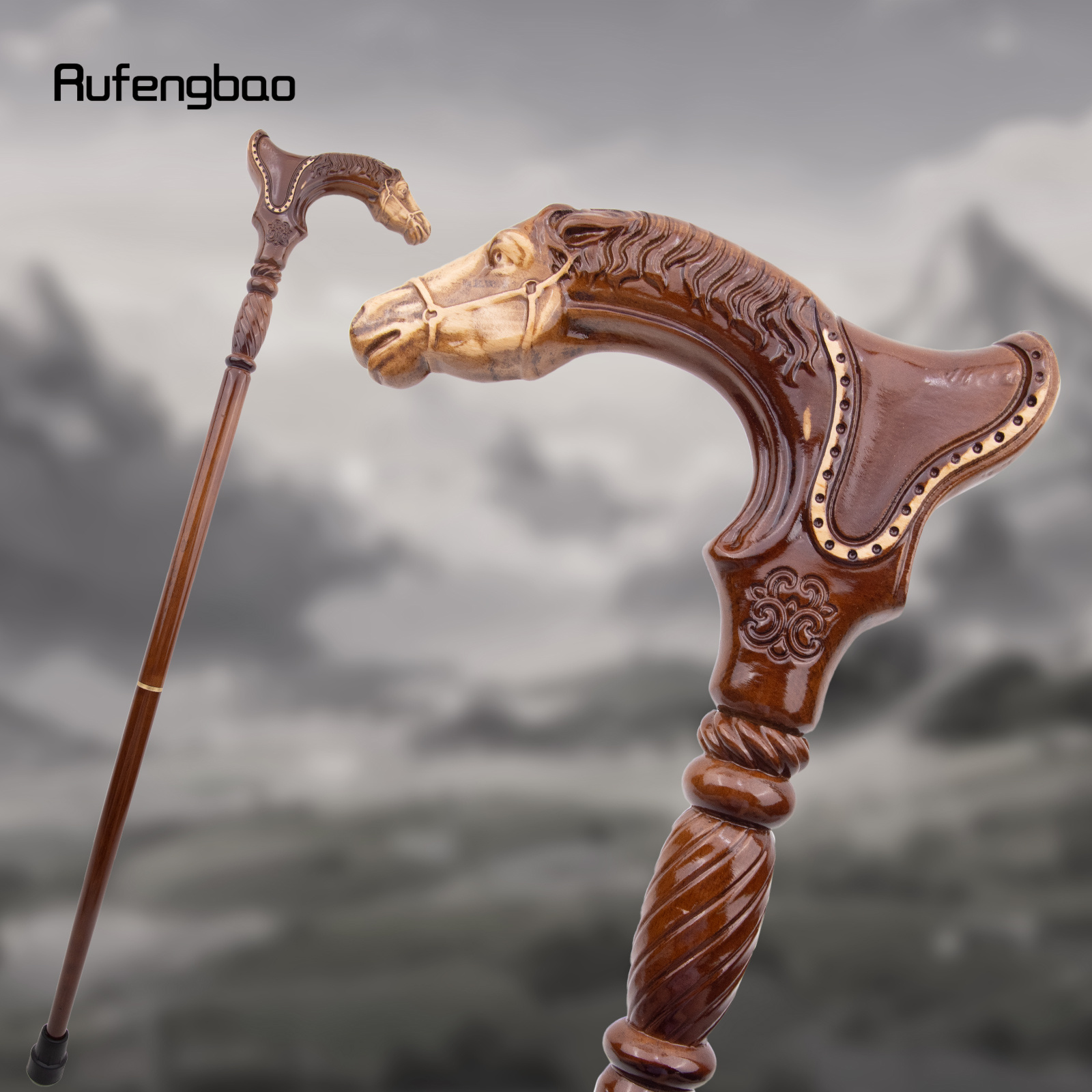 

Canne en Bois Élégante de Cheval de Course Marron, 94cm - Baguette de Mace Décorative pour Cosplay de Vampire et Fête pour Halloween