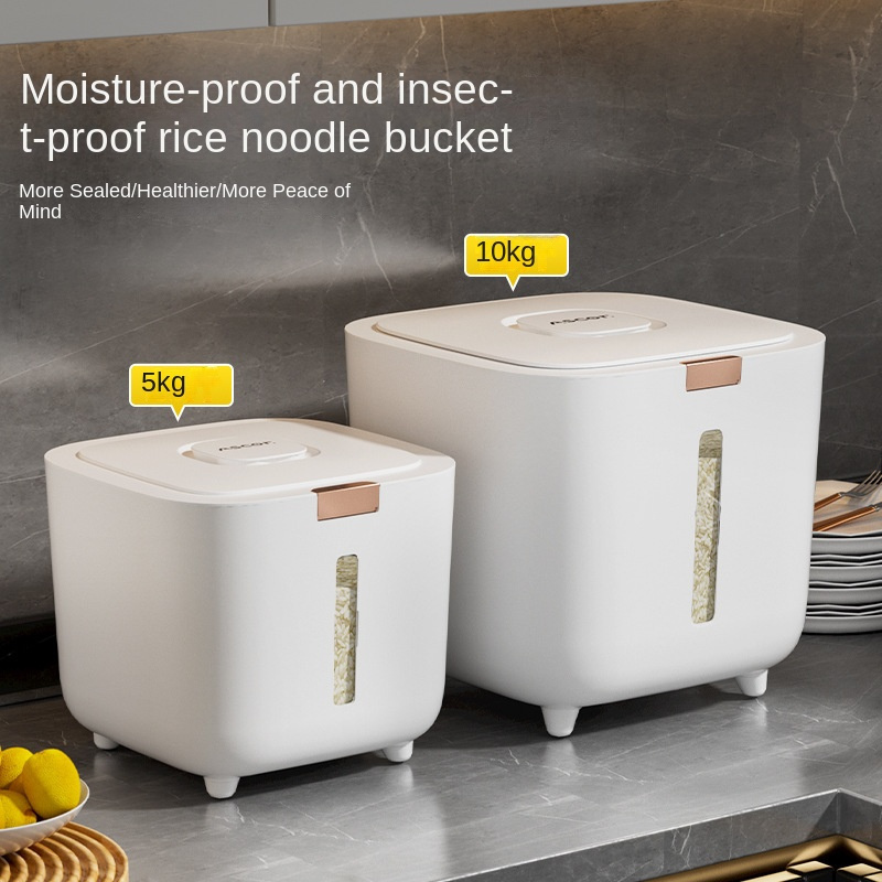 

10kg & 5kg Rice Storage Containers Set, Plastic, Airtight Sealed Grain Dispenser With Measuring Cup, Insect & Moisture-proof Food Grade, For Kitchen Organizer Bin