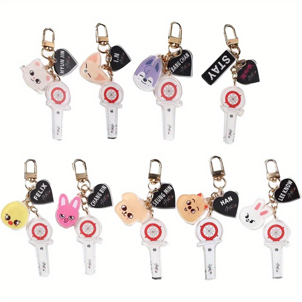 

Cute Kpop-inspired Acrylic Keychain Set - Heart & Cartoon Charms, Bags & Backpacks, Ideal Birthday Gift For Women