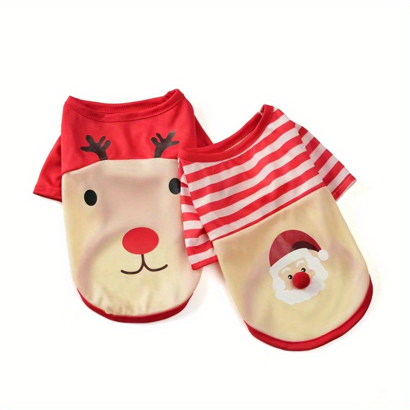 TEMU 2pcs Pet Clothes, Dog Christmas Two-leg Outfit, Santa Reindeer Pattern Thin T-shirt, Boy Girl Festive Vest