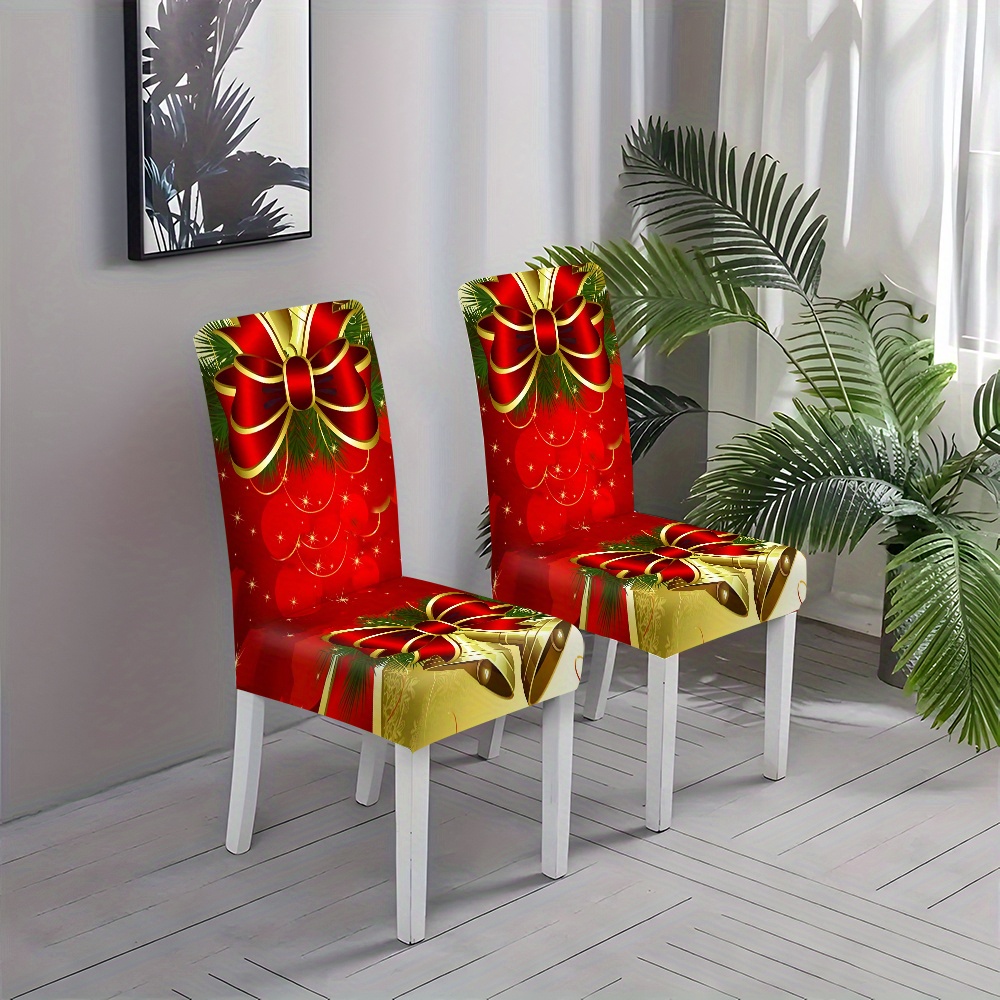 

Jit2/4/6pcs Christmas Printed Chair Cover Decoration All-inclusive Dining Table And Chair -piece Household Stool Cover