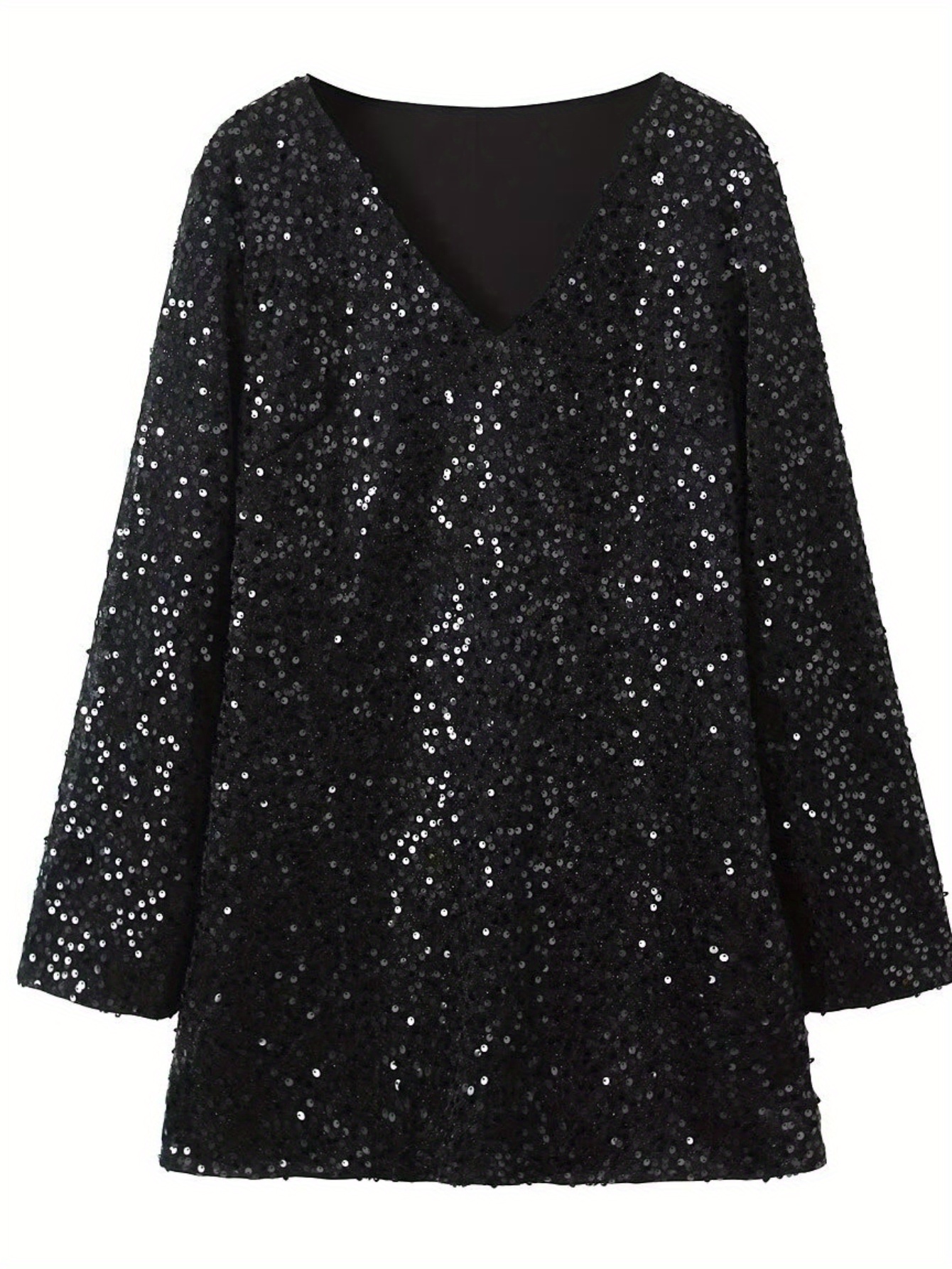 women's sequin tunic dress polyester knit casual v neck long
