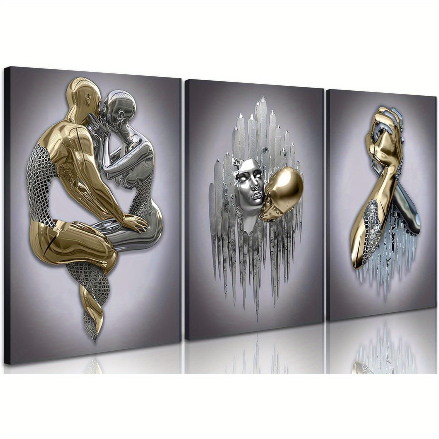 

Art Set Of 3-3d Couple Paintings Decor, Statue Art For ( )