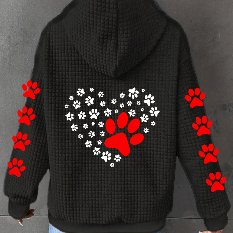 

Women's Casual Polyester Hooded Sweatshirt & Paw Print, Geometric Pattern, Zip-up With Drawstring, Stretch, Knit Fabric, 250g/m² - Cat Lover Apparel