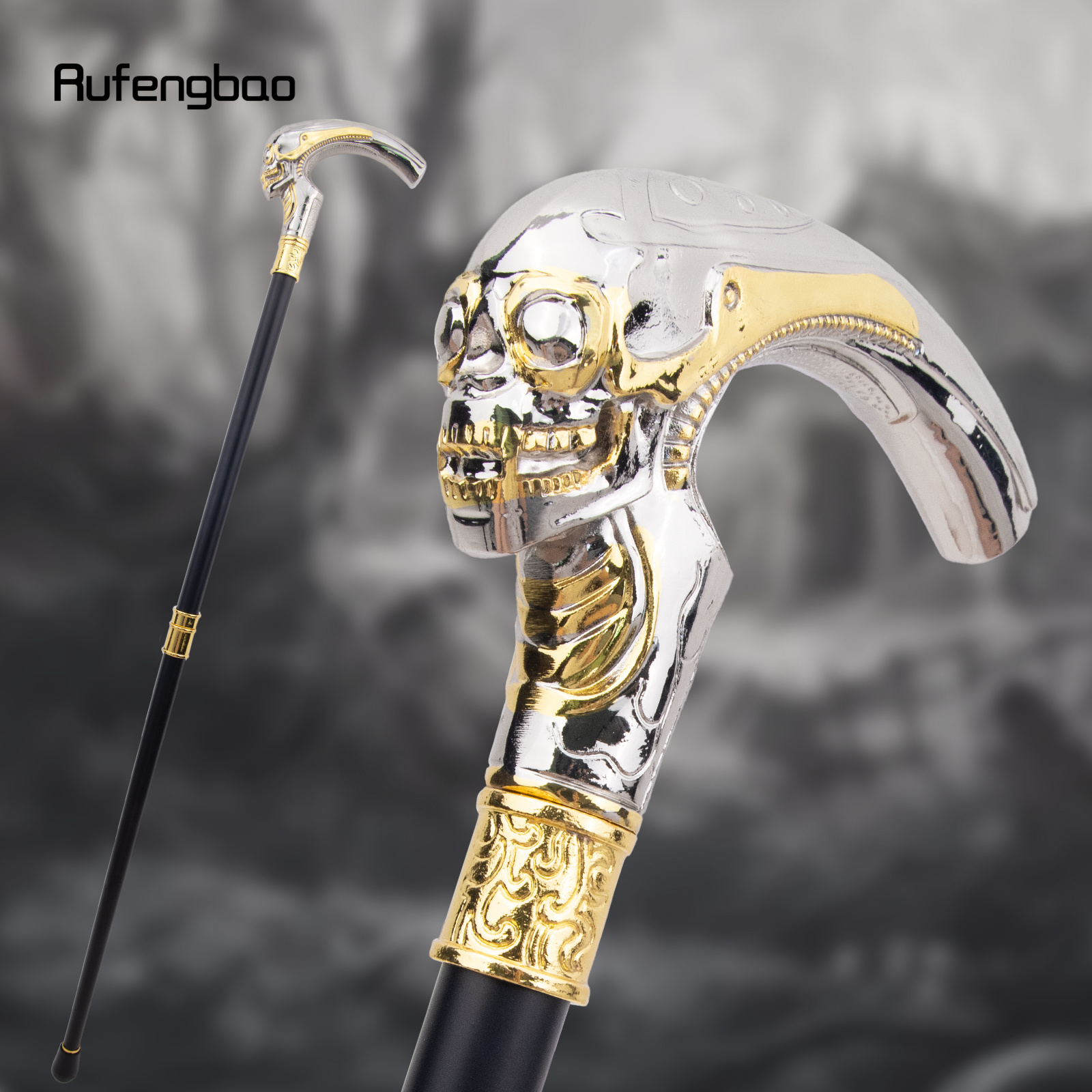 

Elegant 92cm Long Head Skull Cane, Vintage Fashionable Decorative Cosplay Stick For Halloween Party, Skull Fashion Stick, Crosier, Rufengbao