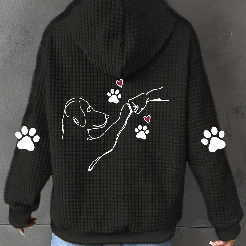 

Knit Texture Hooded Sweatshirt Dog & Hearts - 100% Drawstring, Pattern , For Adults