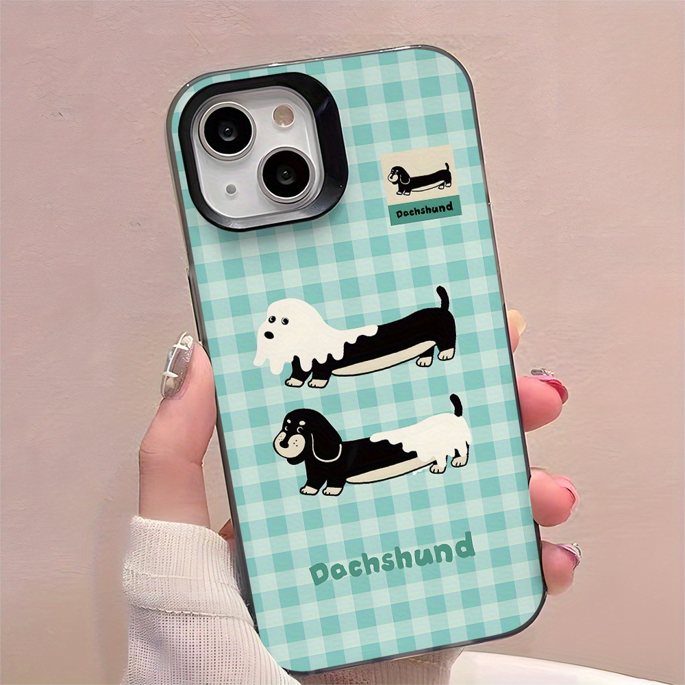 Dachshund Plaid Pattern Phone Case for iPhone 11/12/13/14/15/16 Pro  Max/Plus, Protective Cover