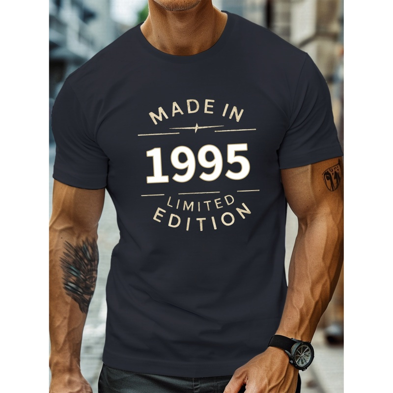 

T-Shirt Homme Édition Limitée 1995 - Col Rond Décontracté, Manches Courtes, Léger & Respirant en Polyester avec Imprimé Géométrique | Lavable en Machine | d'Été