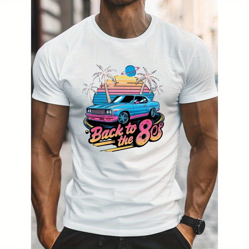 

Retro 'back To The 80s' Graphic Tee - Men's Casual & Comfy Polyester T-shirt With , Summer