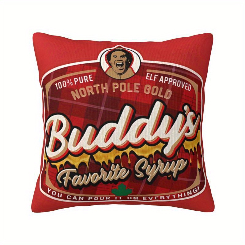 

Buddy The Elf's Syrup Christmas Pillow Cover - Double-sided, Decorative For Living Room & Bedroom Sofa, Machine Washable, Zip Closure (pillow Not Included)