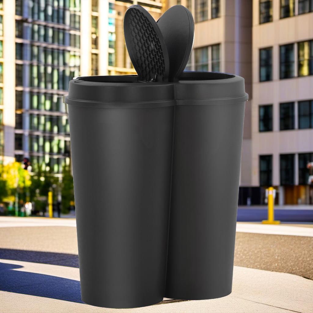 

Sleek 50 Liter Black Dual Compartment Trash Can For Efficient Waste