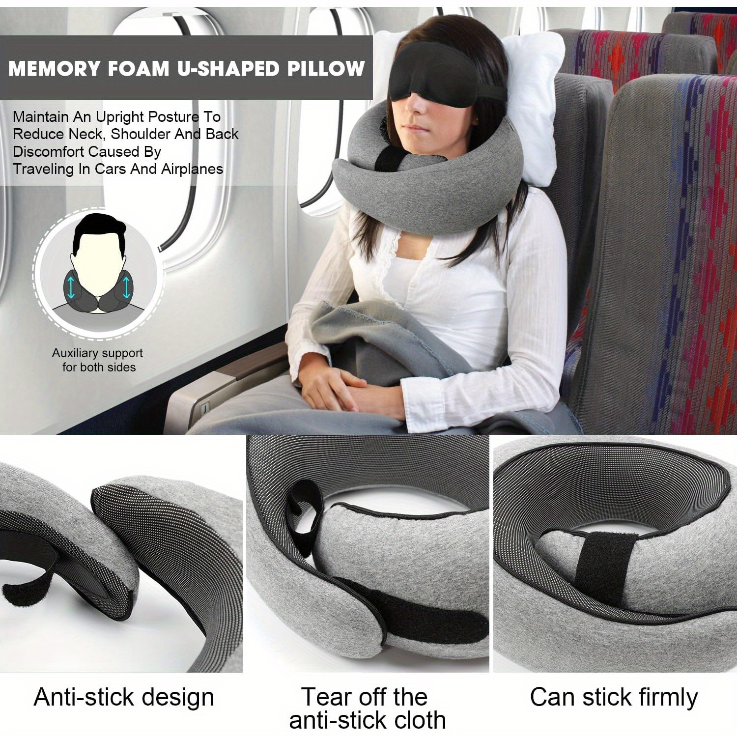 wander plus travel pillow 2024 new wander plus travel pillow memory   pillow can store u shaped pillow suitable for airplanes cars offices upright sleeping neck pillow details 3