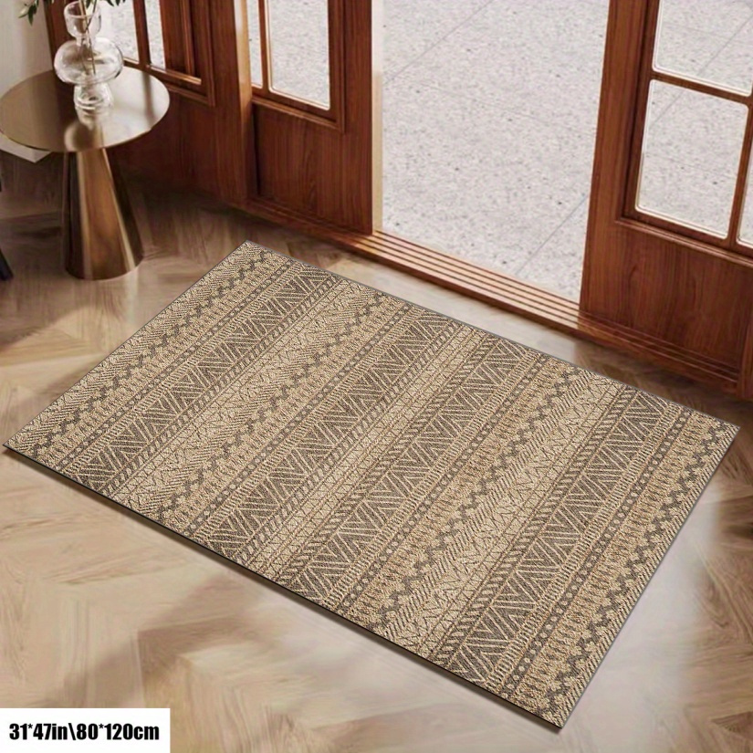 TEMU Luxurious Vintage Bohemian Moroccan Area Rug - , Thin & Lightweight For /outdoor Use - For Kitchen, Room, Laundry - Durable Tpr Backing With Velvet Top