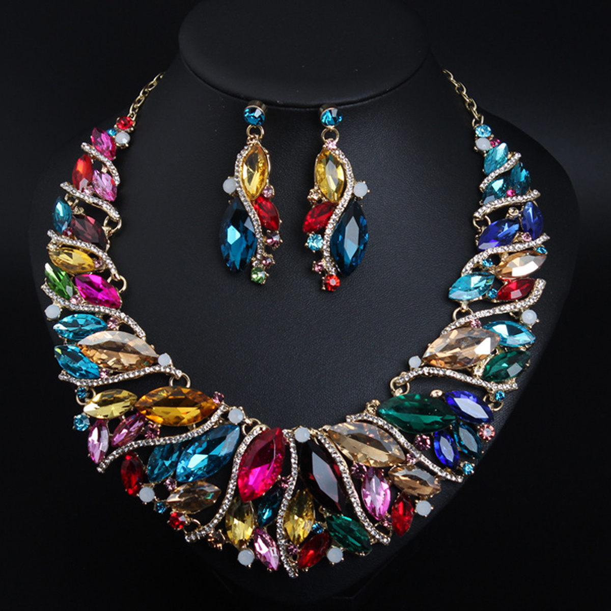 

3 Pieces/ Set Luxurious Elegant Bridal Jewelry Set Fashion Necklace Earrings Rhinestones Set Personality Jewelry