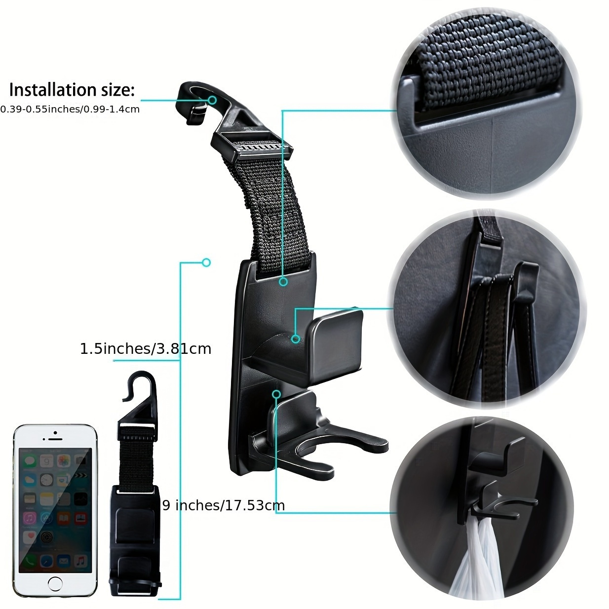 Pack 2 Ganchos Para Reposacabezas De Coche – Sujeta Bolsos, Bolsas Y Abrigos Sin Herramientas