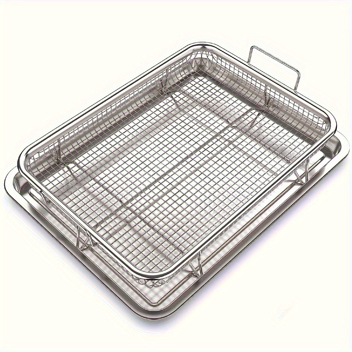 

2pcs/set Stainless Steel Oven Air Fryer Baskets, 12.8"x9.6" Trays, Metal Grilling Pans For Bbq, Kitchen Supplies & Accessories