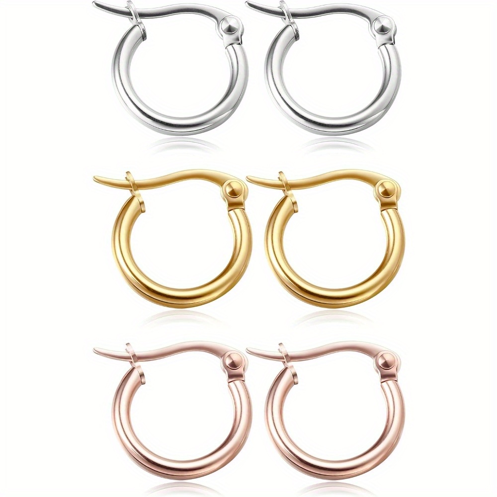 

3 Pairs Stainless Steel Hoop Earrings For Men Women