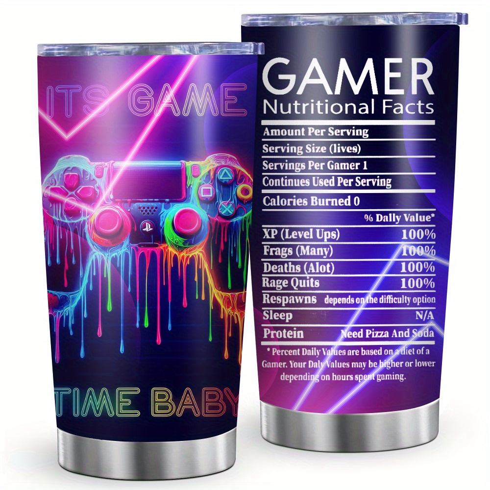 

Gamer Nutritional Facts Prints Car Cup, 1 Pcs 20oz Stainless Steel Insulation Water Bottles, Gamepad Print With Lid And Straws, Suitable , Cold Drink, Christmas Gift, Party, Gift