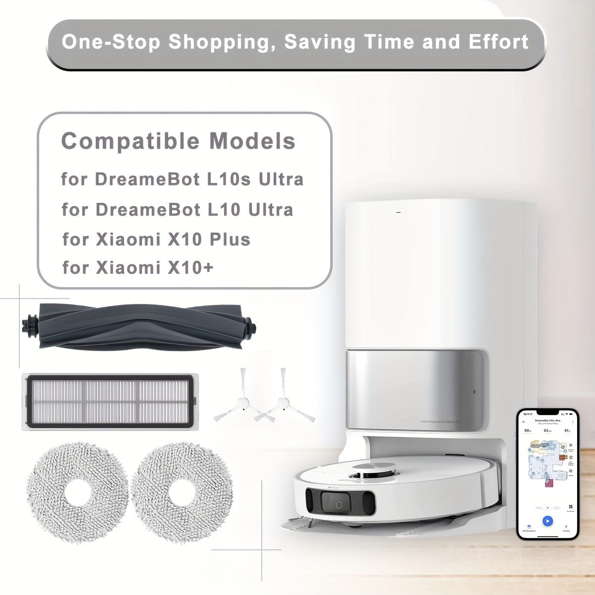 15 piece premium brushes and filter mop cloths accessory kit compatible with dream l10  l10  xiaomi mijia omni 1s b101cn robot vacuum x10 easy clean and maintenance solution for home kitchen vacuum cleaner floor care plastic fabric material vacuum suction floor attachment details 2