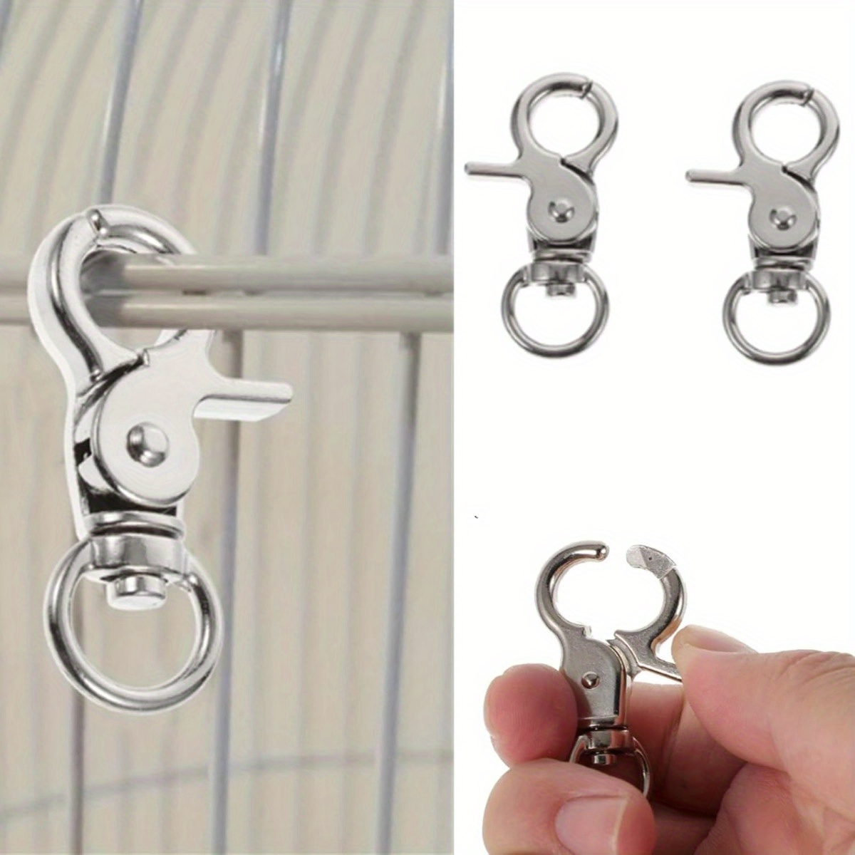 

8-pack Stainless Steel Birdcage Snap Hooks - Swivel Latches For Bird, Parrot, , And Rabbit Cages - Locking Clasps, , Rust-resistant, Ideal For Safety