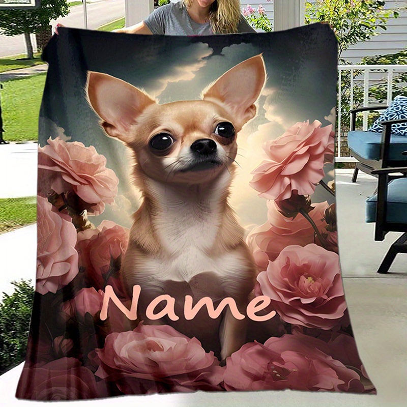 

Personalized Chihuahua & Floral Custom Name Blanket - Soft, Warm Flannel Throw For Couch, Bed, Travel | Perfect Christmas Gift For Family & Friends, Christmas Decor