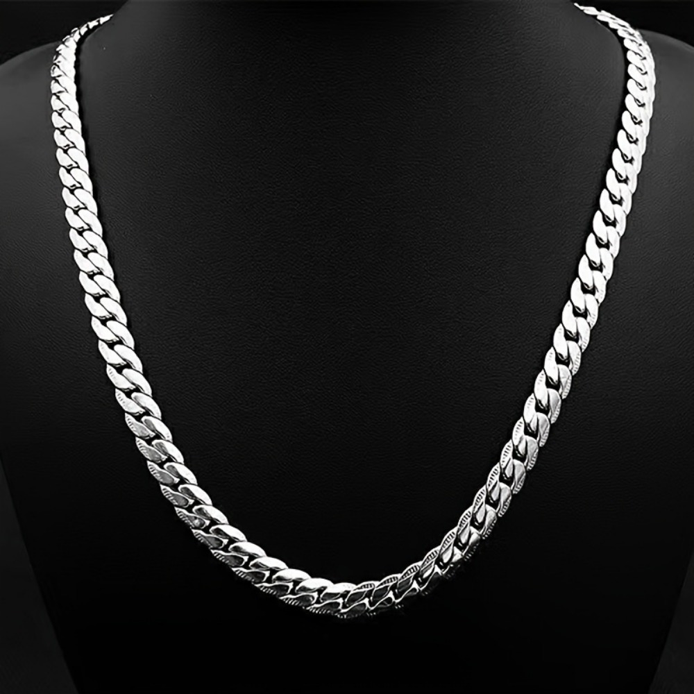 

Men' Silver 925 Flat Chain Necklace, Stylish And Accessory