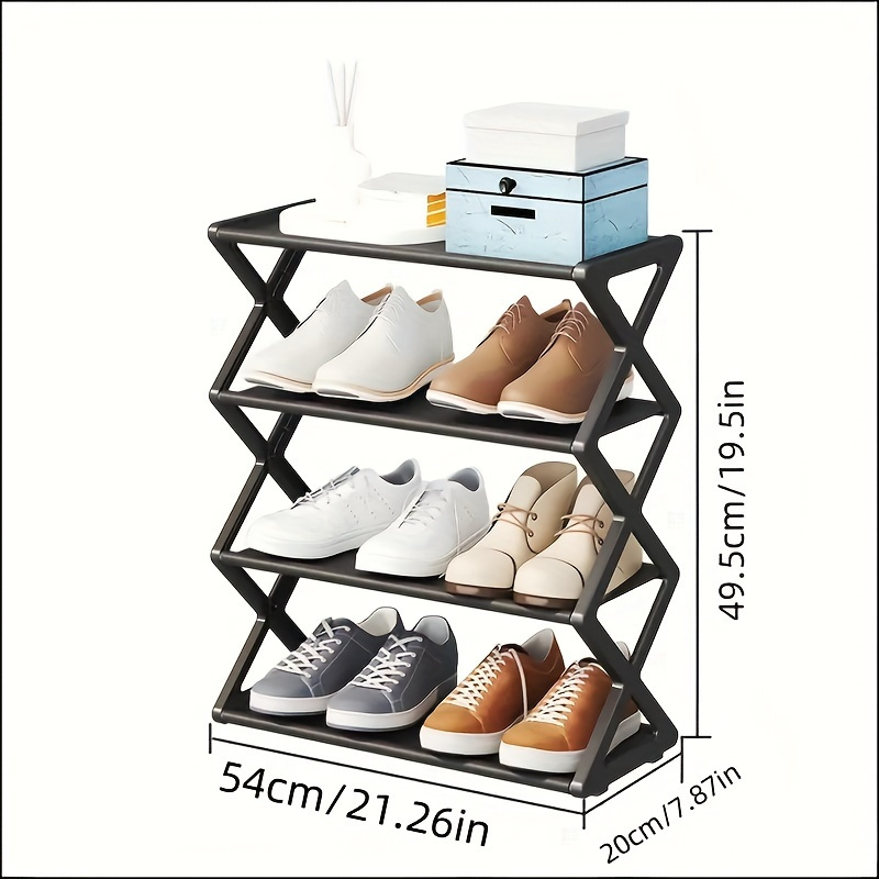   4 tier shoe rack stackable entryway shoe organizer for closet garage and hallway black plastic shoe rack upgrade shoe storage details 1