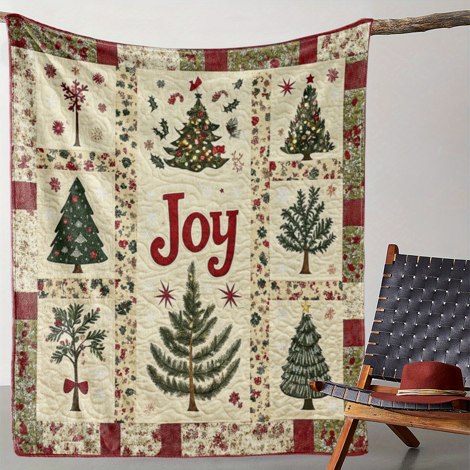 

Vintage Christmas Tree Blanket - Joy Design, Knitted Polyester Flannel, Warm Soft Cozy For Couch Sofa Bed , Gift-ready, All , 59x78.7 Inches