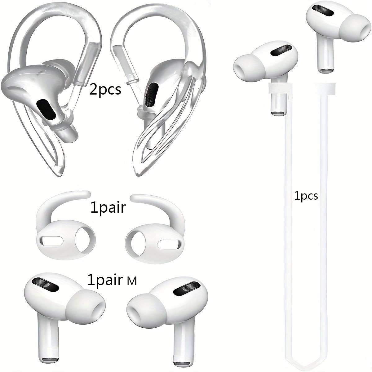 E-shop Silikonhülle für AirPods Pro Ohrhörer mit Ohrhaken*2 Anti-Verlust-Seil 4-in-1 Geräuschreduzierende Schutzhülle für Ohrhörer