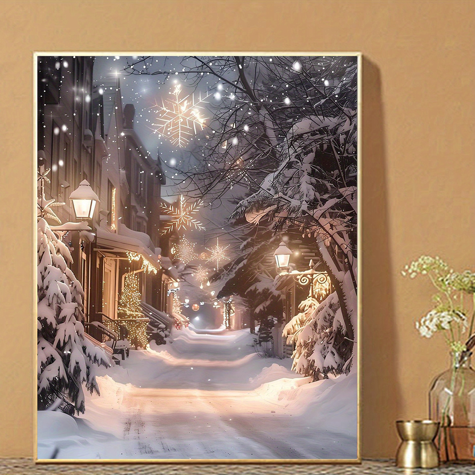 

Christmas Wall Art - Warm Lights, Snowy Scenery, And Classic - Home, Office, Or Hotel Decor - 12x16 Inch,