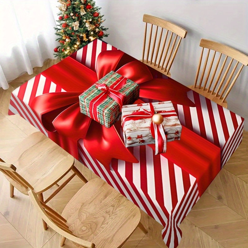 

1pc Square Polyester Christmas Tablecloth - Woven, Waterproof, Oil-proof, Machine Made Cover With Red For , Camping, Weddings, Birthdays, Restaurants, Buffets - Easy Clean Holiday Decor
