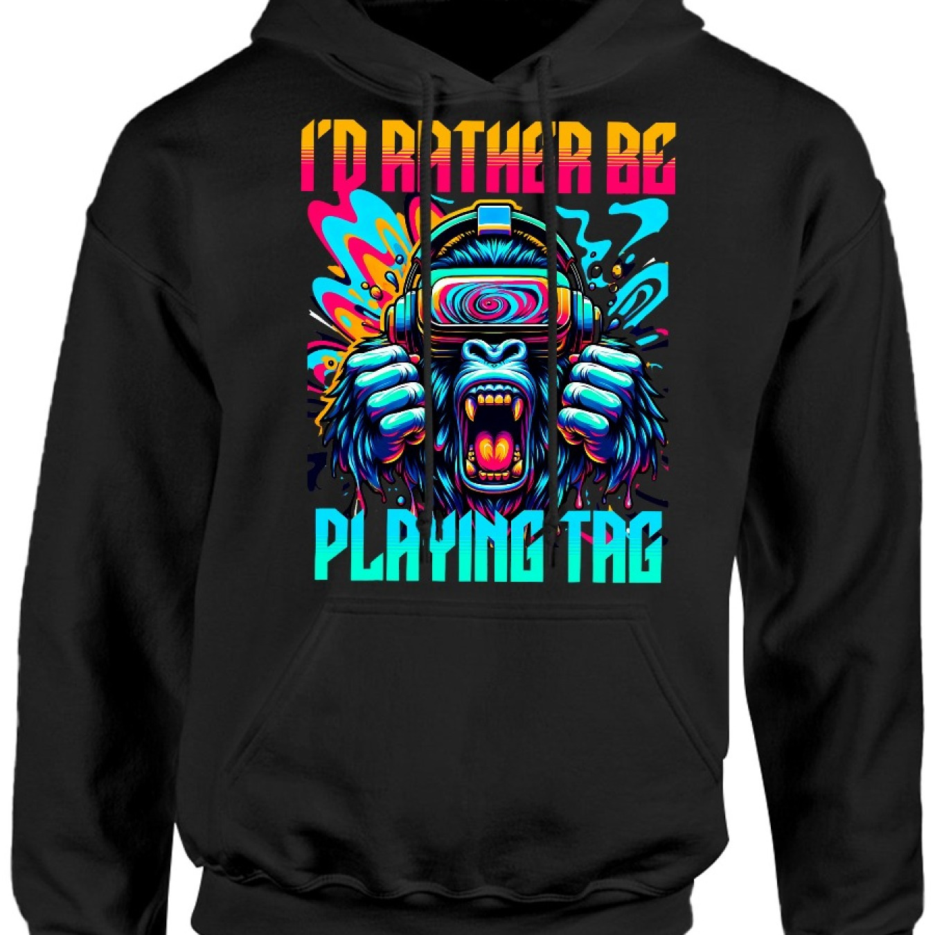 

I_d Rather Be Playing Tag Gorilla Vr Gamer Gorilla Tag Cozy Pullover Hoodie, Casual Long Sleeve Crew Neck Hoodie