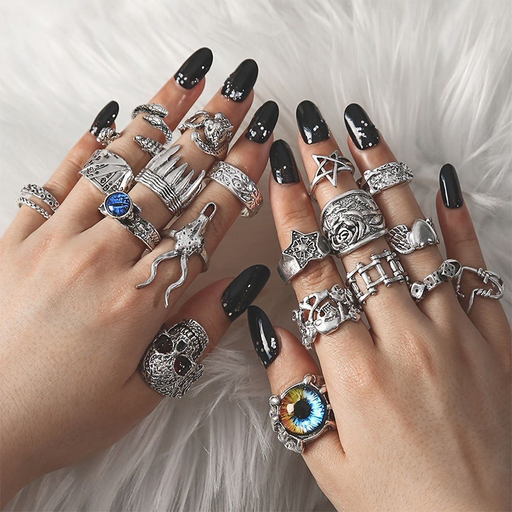 

Vintage Animal Ring Exaggerated Punk Eye Skull Ring 20-piece Set