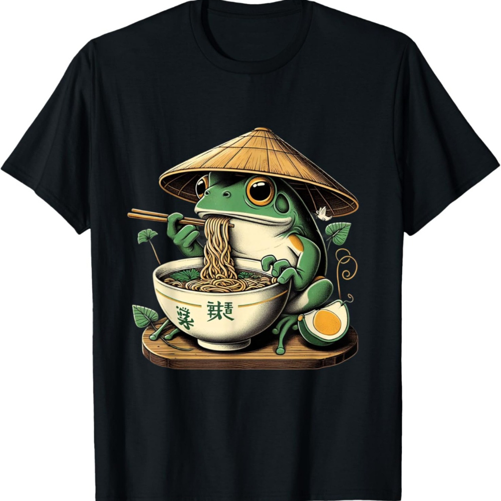 

Kawaii Frog Eating Ramen T-shirt – Cute Neko Japanese Noodles Anime Lovers Graphic Tee For Men, Shirt