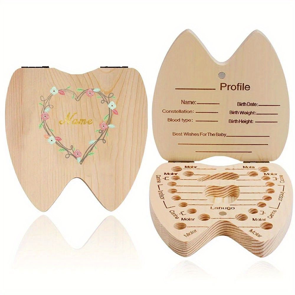 TEMU Customized Name Wooden Tooth Box Teeth Saver Case Organizer Durable Keepsake Cord Box Holder For Lost Tooth Memory Recording Teeth 20