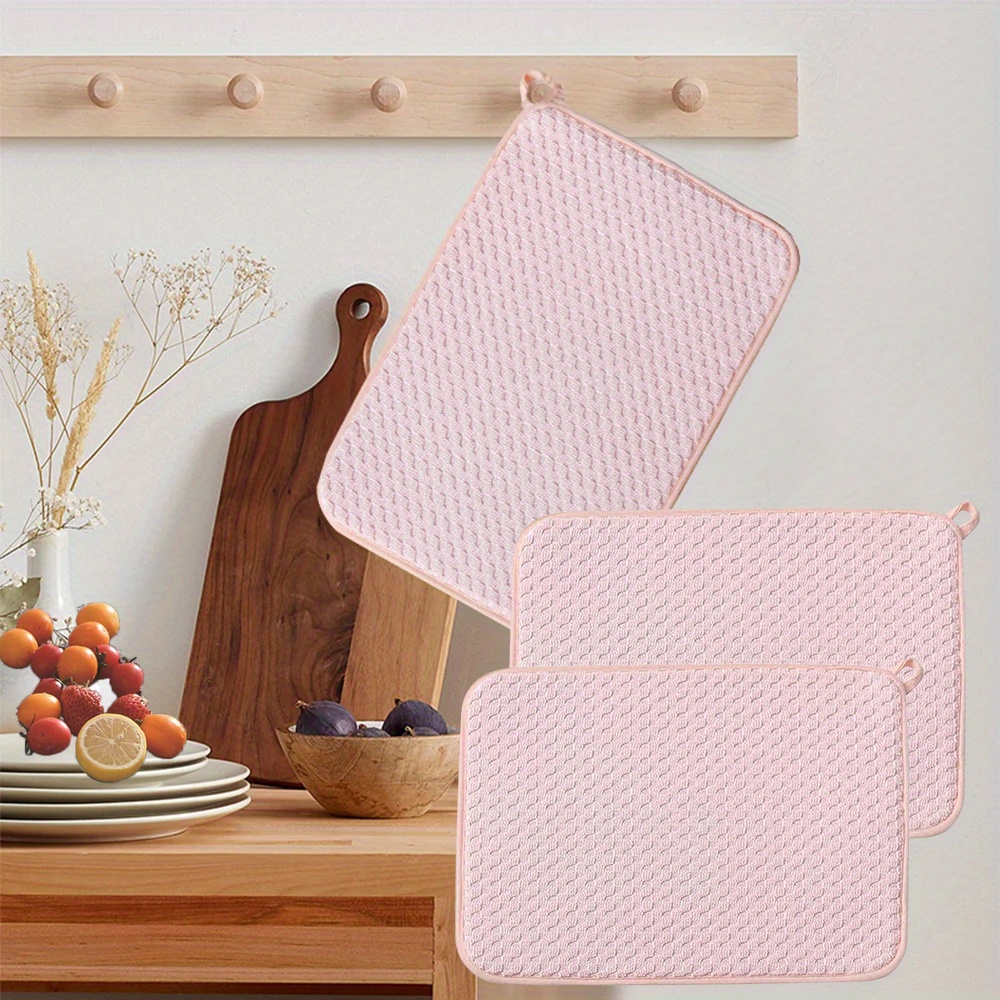 

2 Pack Dish Rack Drainer Mat For Kitchen Counter Ultra Absorbent Drying Mats Large Size Dishes Drainer Pads Pink Non Slip Kitchen Table Placemat