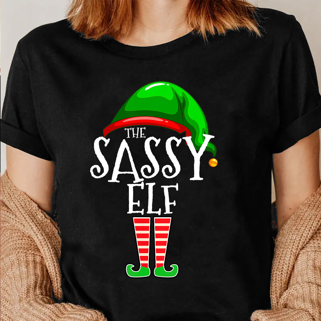 

Christmas Orientation, Christmas Hat, Green Shoes And Socks Pattern Graphic Neck T-shirt, Casual Short Sleeve T-shirt For , Women's Clothing