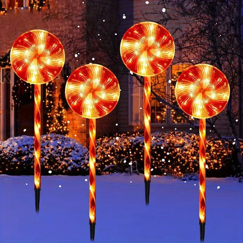 

4pc Christmas Solar Candy Cane Lights With , 14.6 In Led Stake Landscape , Solar Lights Christmas For Indoor Party Christmas Décor