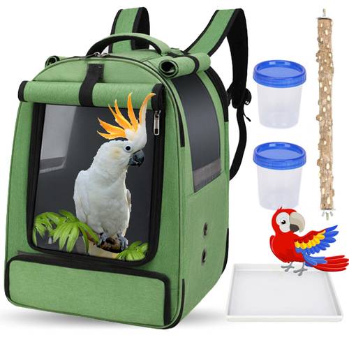 reisekäfig für papageienrucksack, papageienrucksack, langschwanzpapageien-reisekäfig, mit 2 schüsseln und pfefferholzständer, reisekäfig, für kleine und große