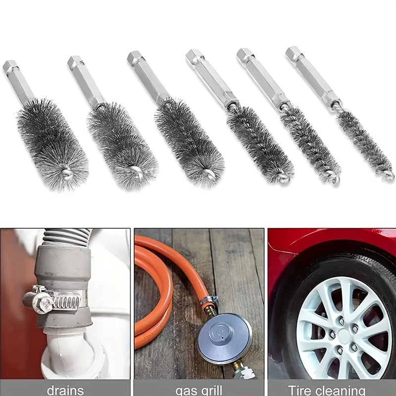 

6pcs Stainless Steel Wire Tube Brush, Multi-specification Steel Wire Brush, Deburring, Rust Removal, Hole Cleaning Brush, Polishing Inner Hole Grinding Brush, Electric Drill Tool