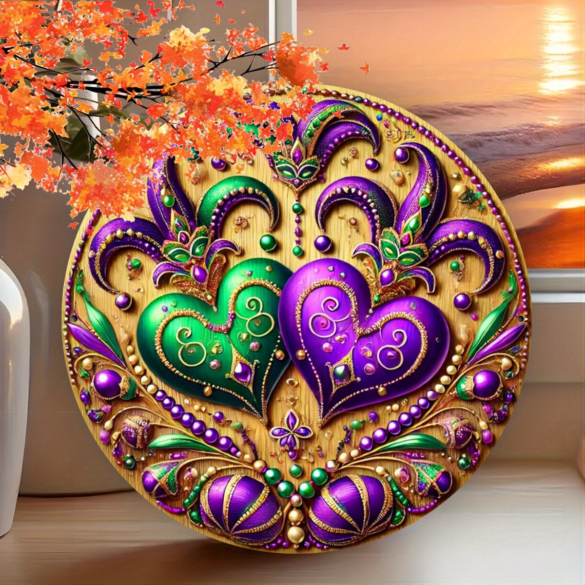 

Mardi Gras Love Aesthetic Door & Wall Decor, Charm, Perfect Hanging Ornament For Indoor Mouth, 7.8x7.8 Inches, Aluminum Foil Carving Art, Craft Tools & Supplies