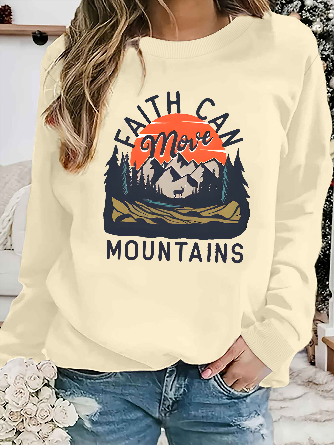 Mountain printed crew neck casual sweatshirt sale