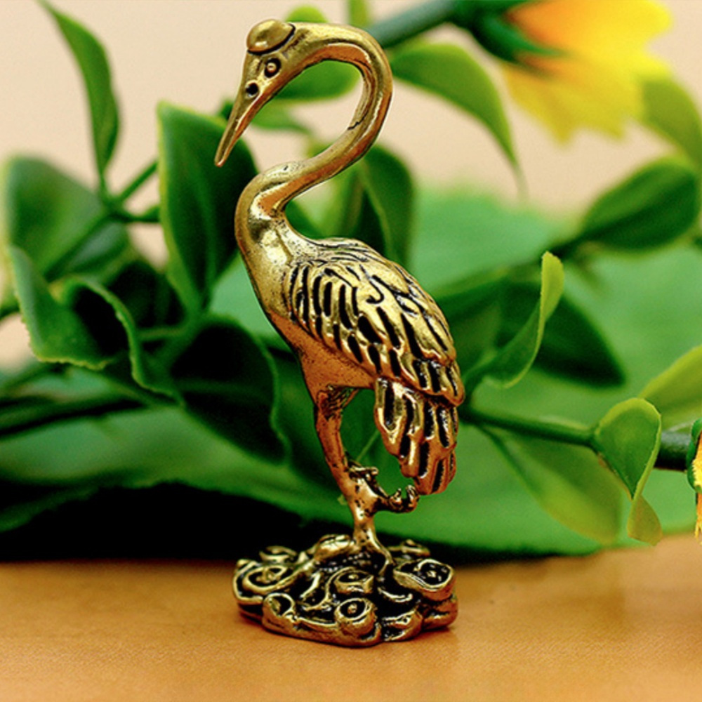 Collectible Figurines ，elegant Brass Red- Crane Figurine - Perfect For Living Room, Office Desk & Tv Stand Decor