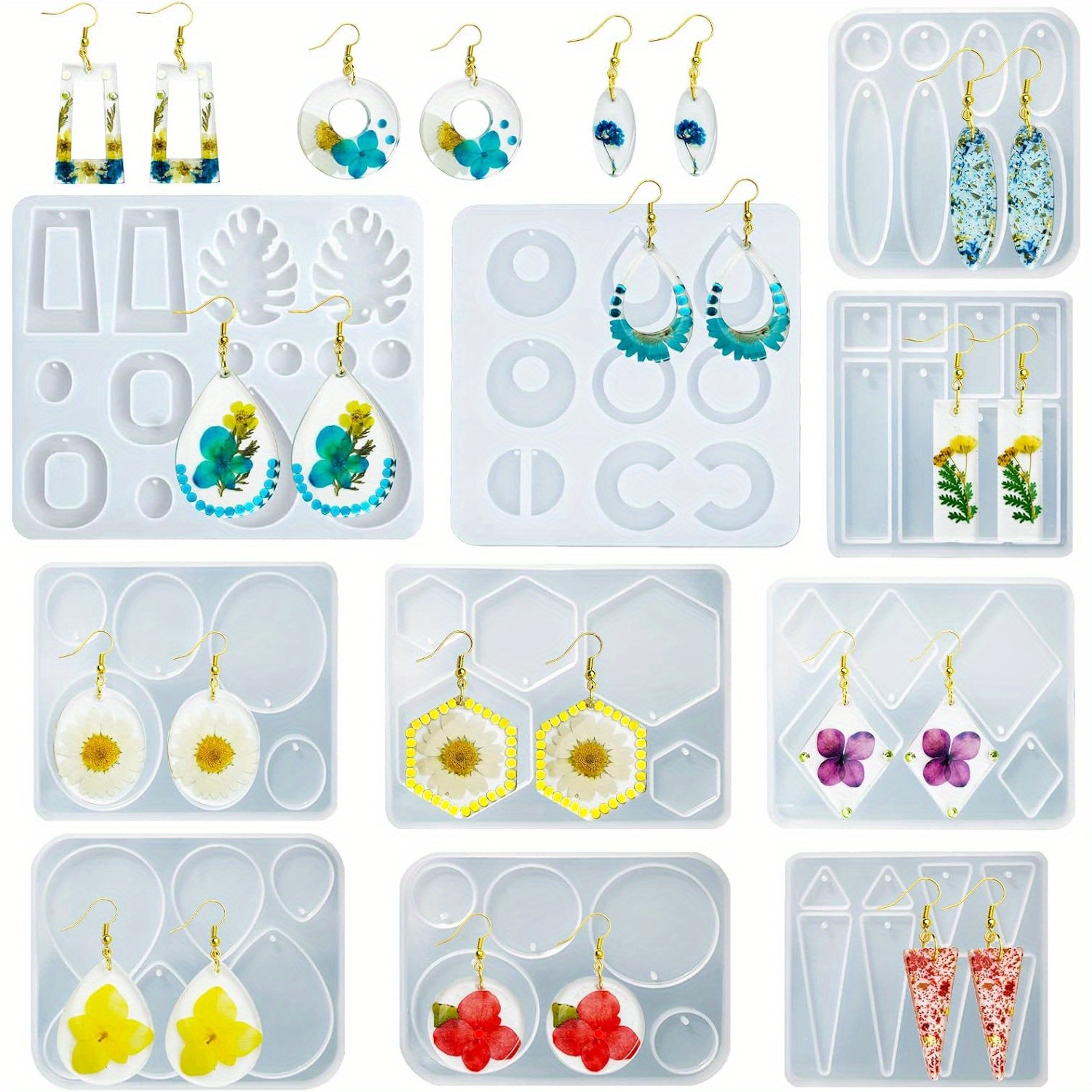 

10 Pieces Resin Earrings Molds, Silicone Jewelry Mold Set For Epoxy Pendant Molds For Women