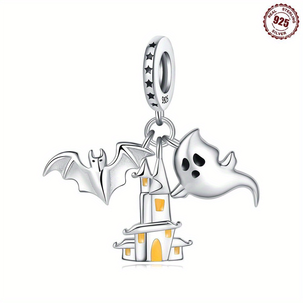 925 sterling silver charm, urban fashion  , ghost castle & bat pendant, sports theme,   birthstone, thanksgiving day gift, fits bracelet, vacation & festival occasion details 0