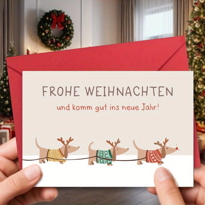 

1pc Multilingual Christmas And New Year Greeting Card With Envelope, Dachshund Design, Holiday Congratulation Card For Anyone