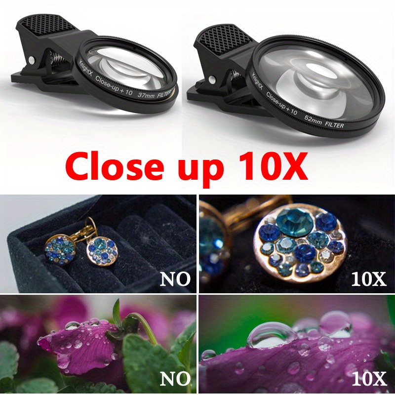 

Knightx 37mm/52mm Macro Lens, 10x Close- Clip, Aluminum Alloy, Universal Smartphone Camera Accessory , , Apple