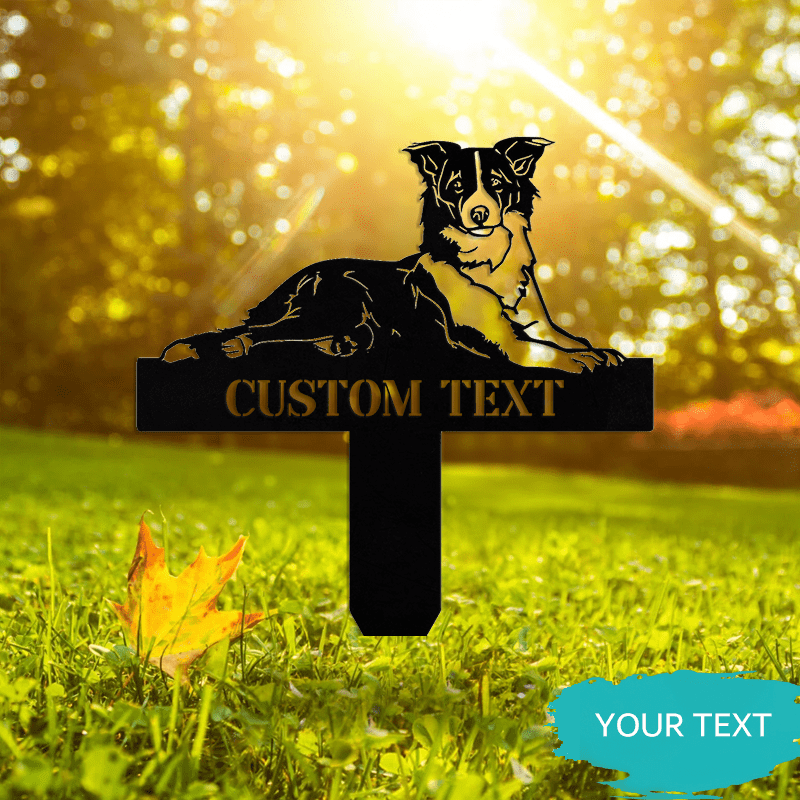 TEMU Customized Border Collie Garden Yard Stake, Personalized Metal Sign, Humorous Outdoor Decor, Housewarming Gift, English Language, Durable Metal