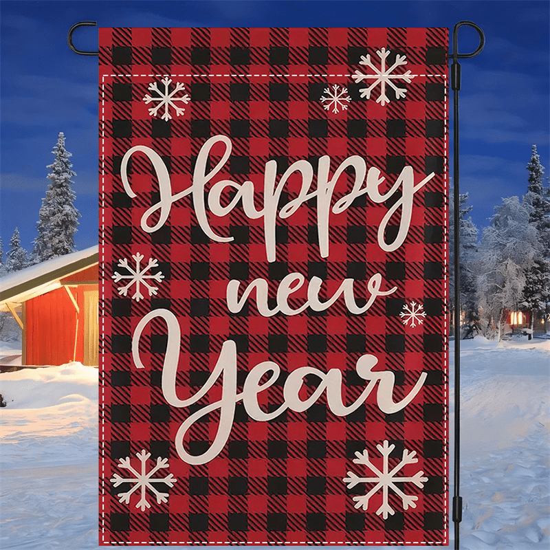 

Happy New Year Burlap Garden Flag - Polyester, Double-sided, Waterproof, Outdoor Lawn Decoration, Multipurpose, No Electricity Needed - 12x18 Inch